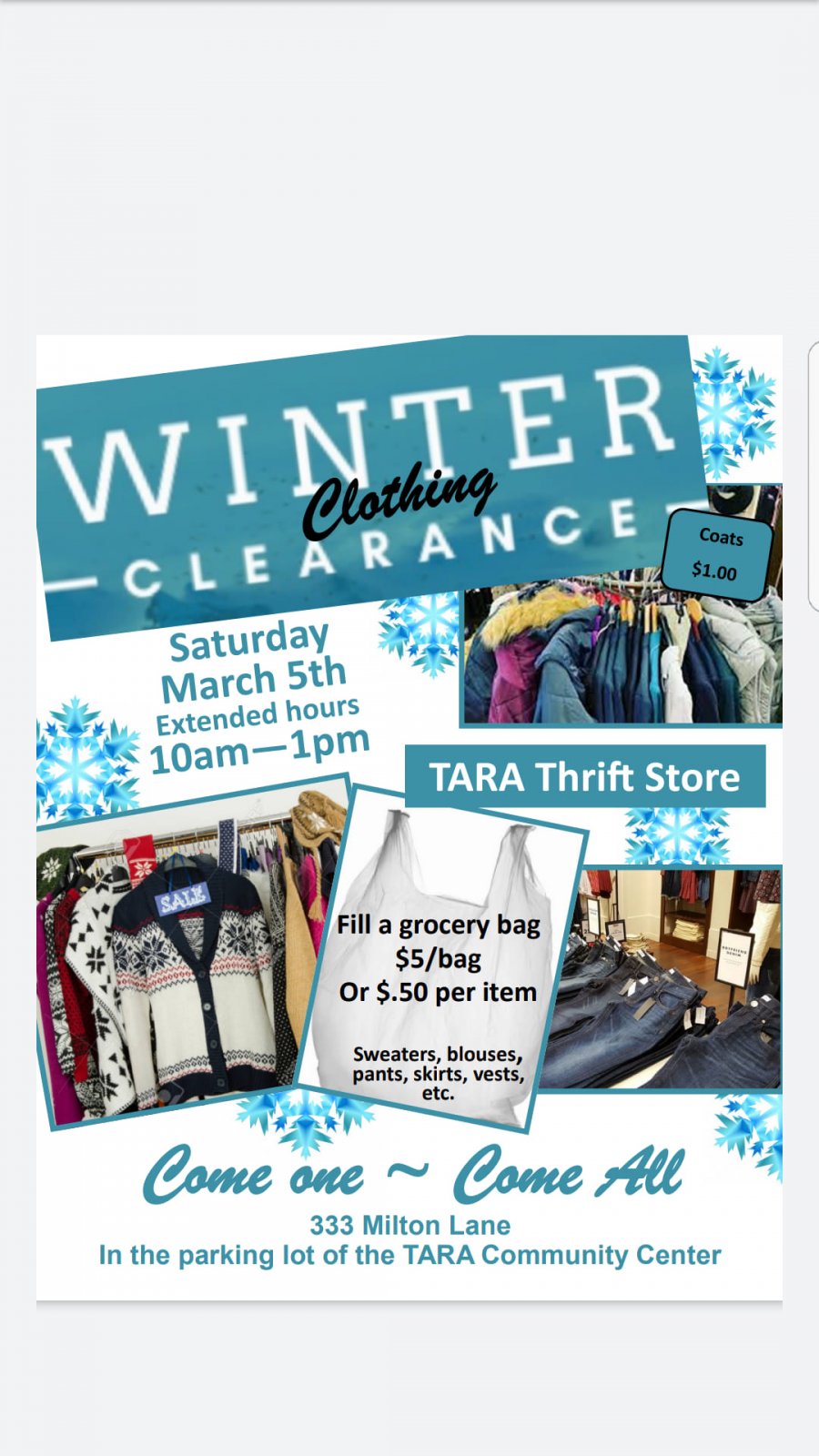 TARA Community Center Winter Clothing Clearance Sale